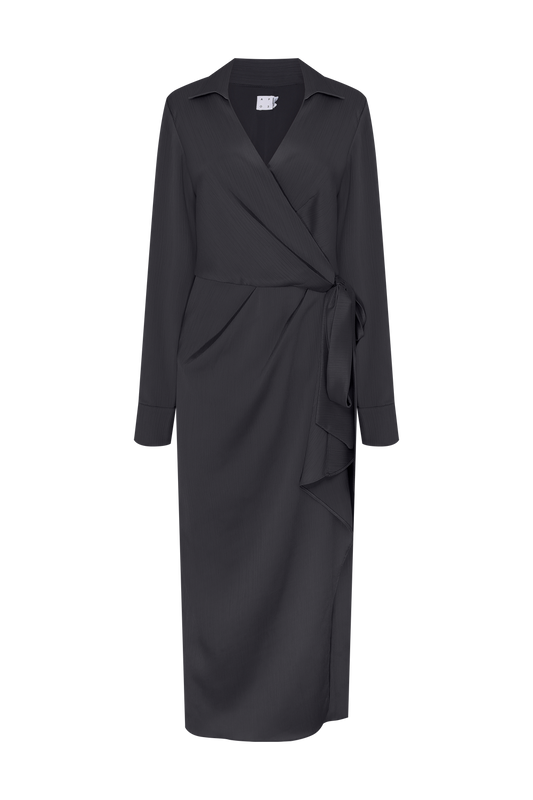 VESTIDO MIDI CETIM OPERA PRETO