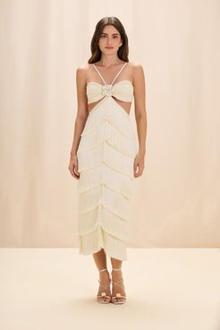 VESTIDO MIDI LYA FRINGE OFF WHITE
