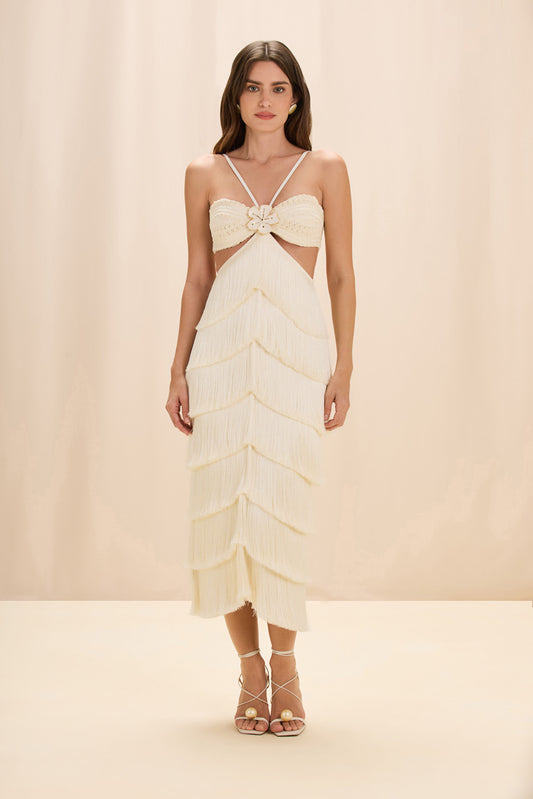VESTIDO MIDI LYA FRINGE OFF WHITE