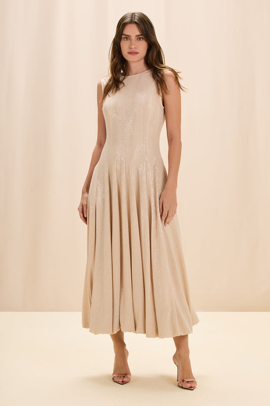 VESTIDO MIDI MALHA PHASES DOURADO