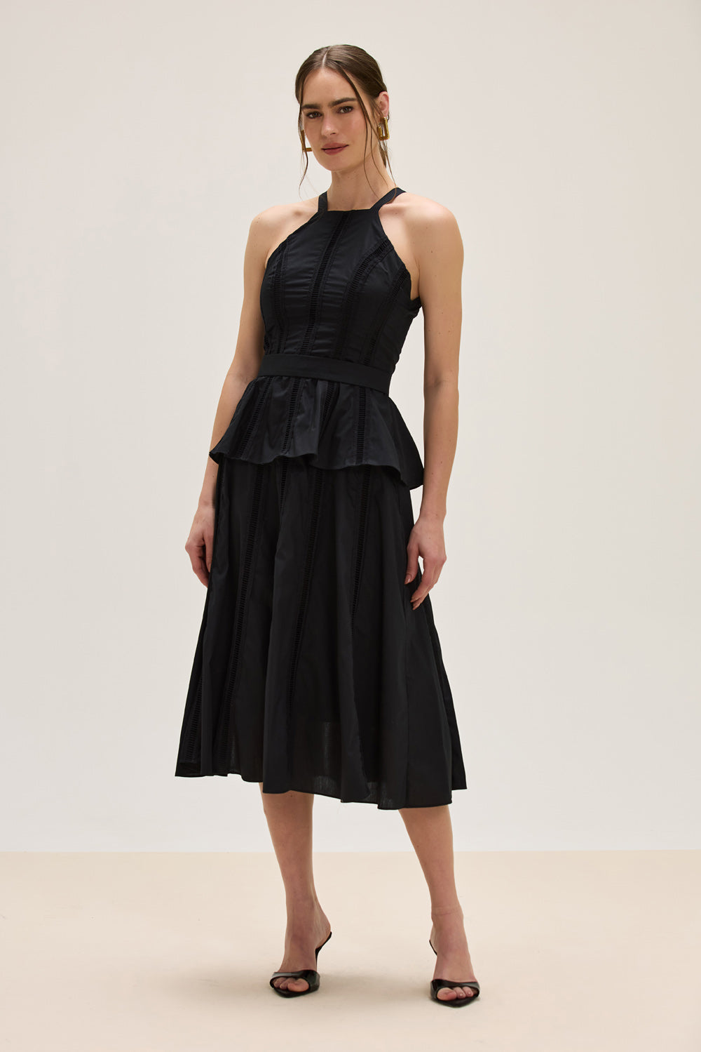 VESTIDO MIDI TRICOLINE SOLENNE PRETO