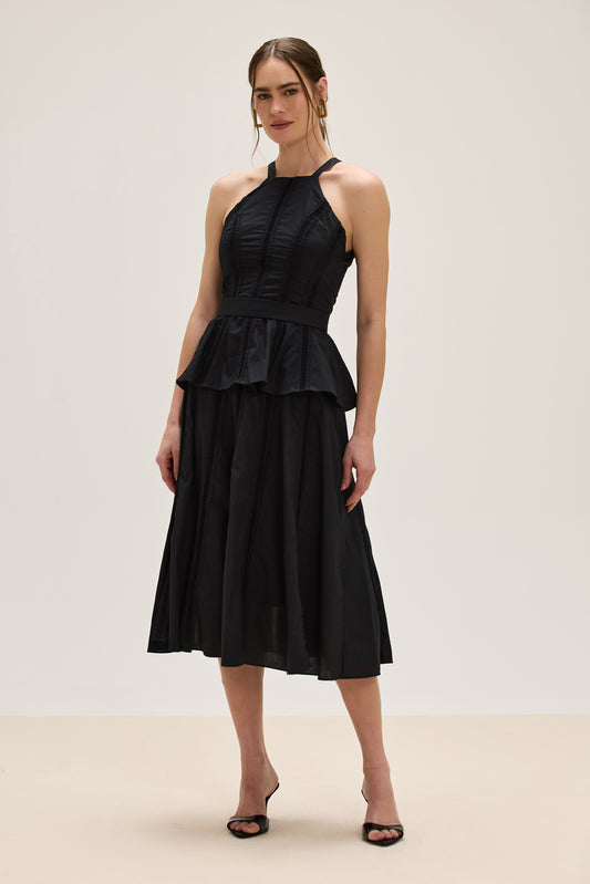 VESTIDO MIDI LINHO SOLENNE PRETO