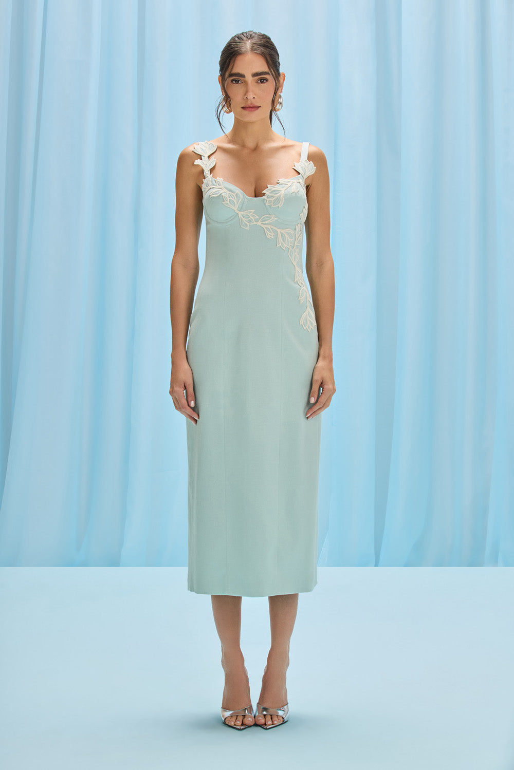 VESTIDO MIDI LINHO ACQUA MIST AZUL ESVERDEADO