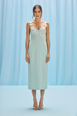 VESTIDO MIDI LINHO ACQUA MIST AZUL ESVERDEADO