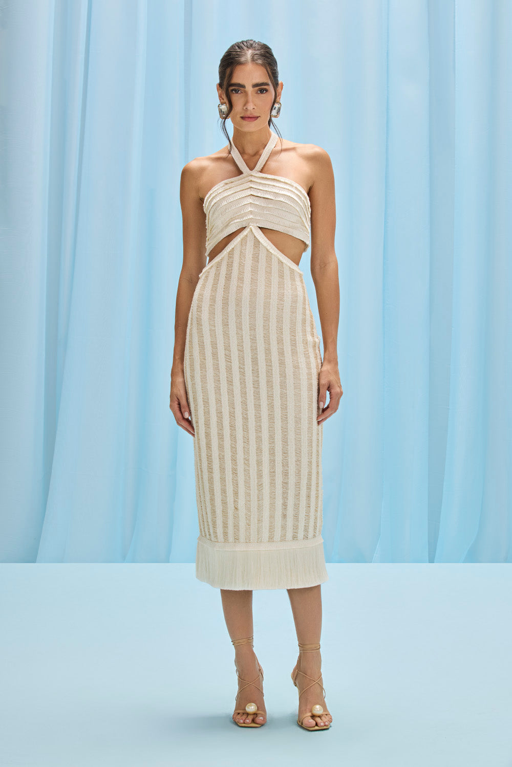 VESTIDO MIDI TELA CELESTE OFF WHITE