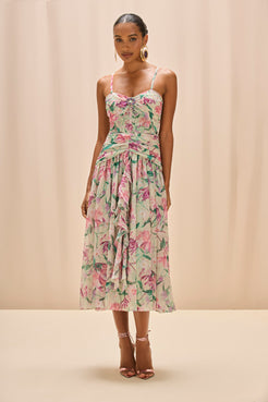 VESTIDO MIDI HONEY FLOWER VERDE