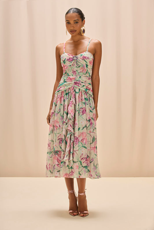 VESTIDO MIDI HONEY FLOWER VERDE