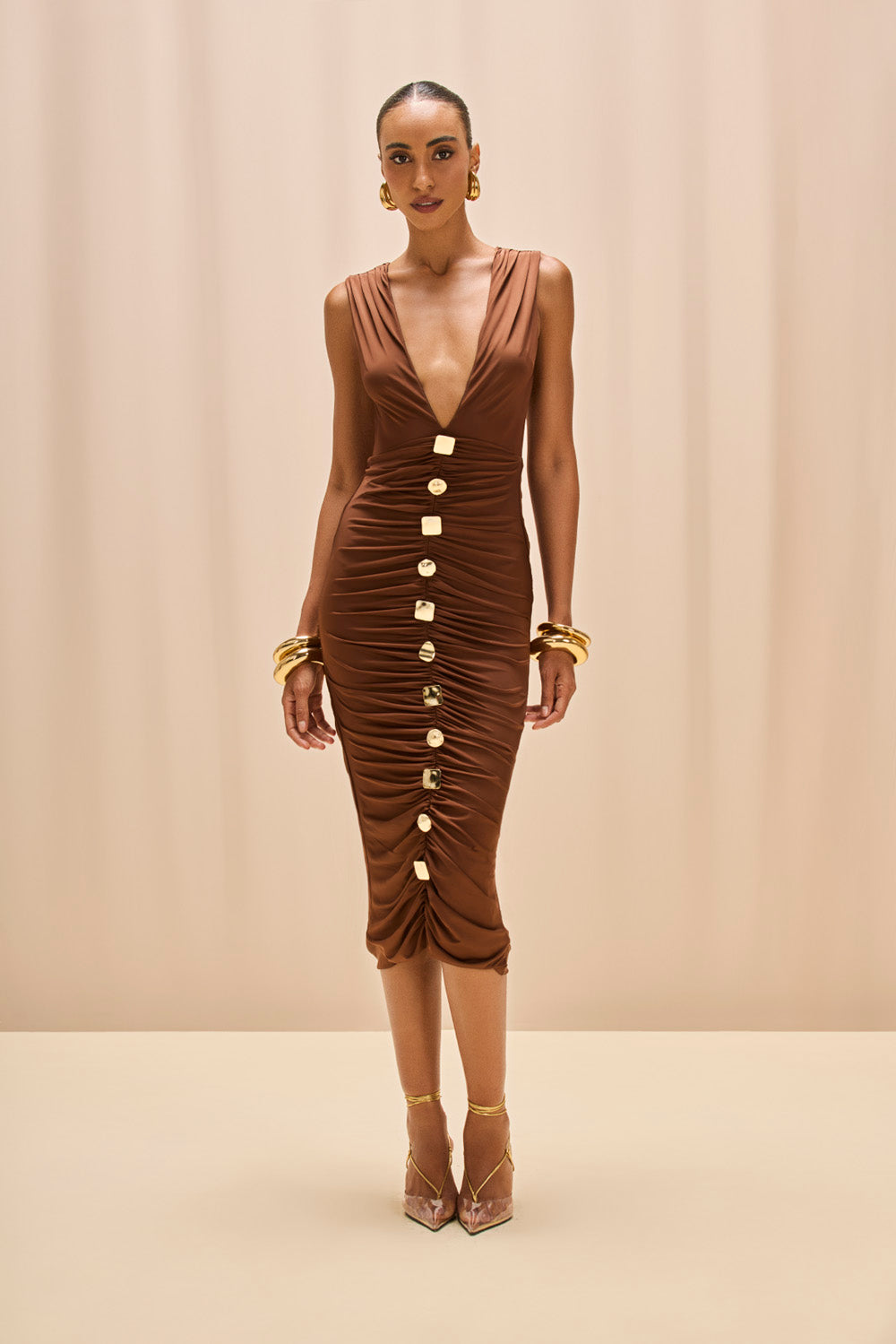 VESTIDO MIDI 
MOONLIT JERSEY  MARROM