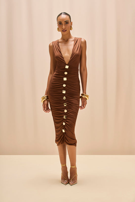 VESTIDO MIDI 
MOONLIT JERSEY  MARROM
