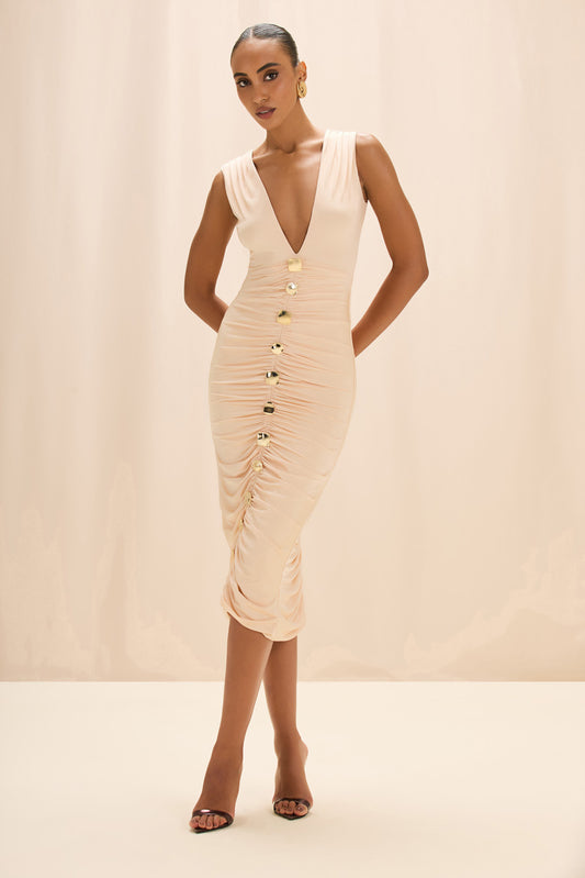 VESTIDO MIDI 
MOONLIT JERSEY  BEGE