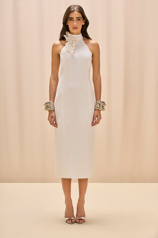 VESTIDO MIDI CREPE DHALIA OFF WHITE