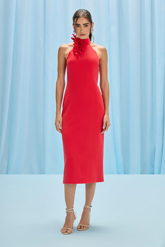 VESTIDO MIDI CREPE DHALIA VERMELHO