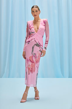 VESTIDO MIDI HONEY FLOWER ROSA