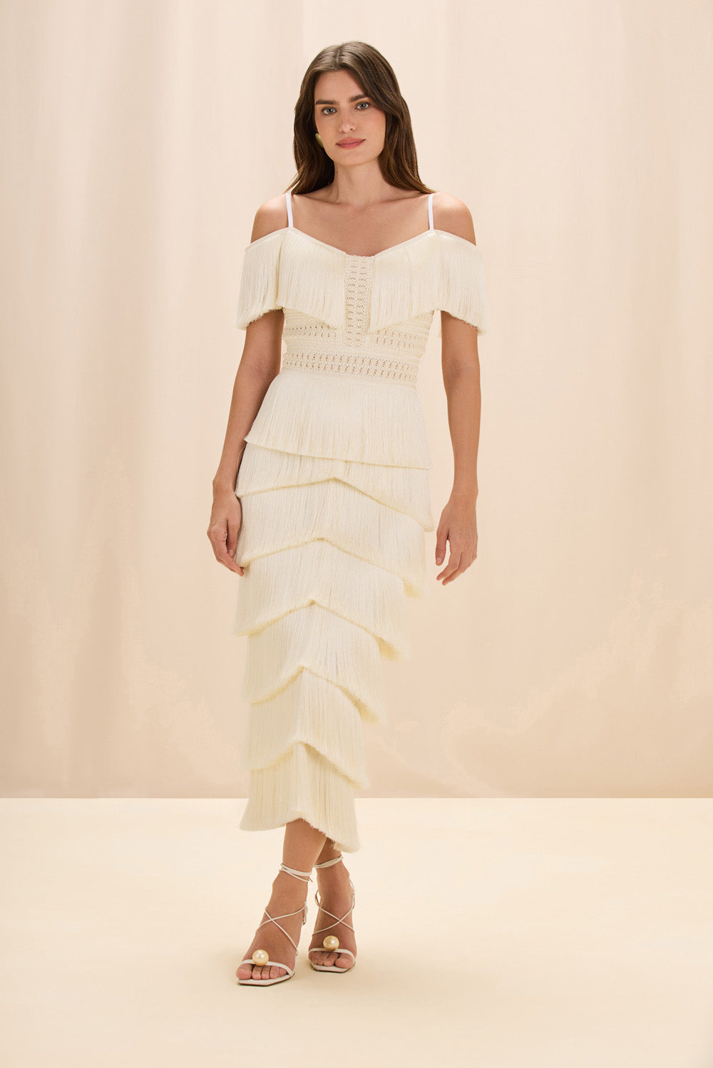 VESTIDO MIDI LYA FRINGE OFF WHITE