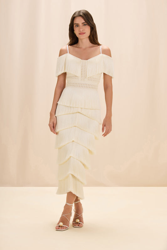 VESTIDO MIDI LYA FRINGE OFF WHITE