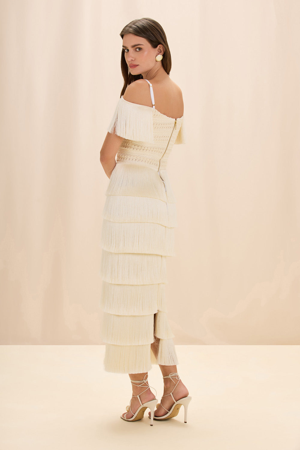 VESTIDO MIDI LYA FRINGE OFF WHITE