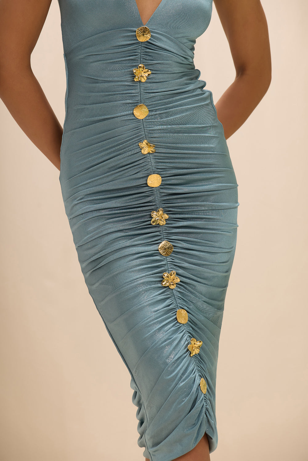 VESTIDO MIDI JERSEY NILA CINZA ESVERDEADO