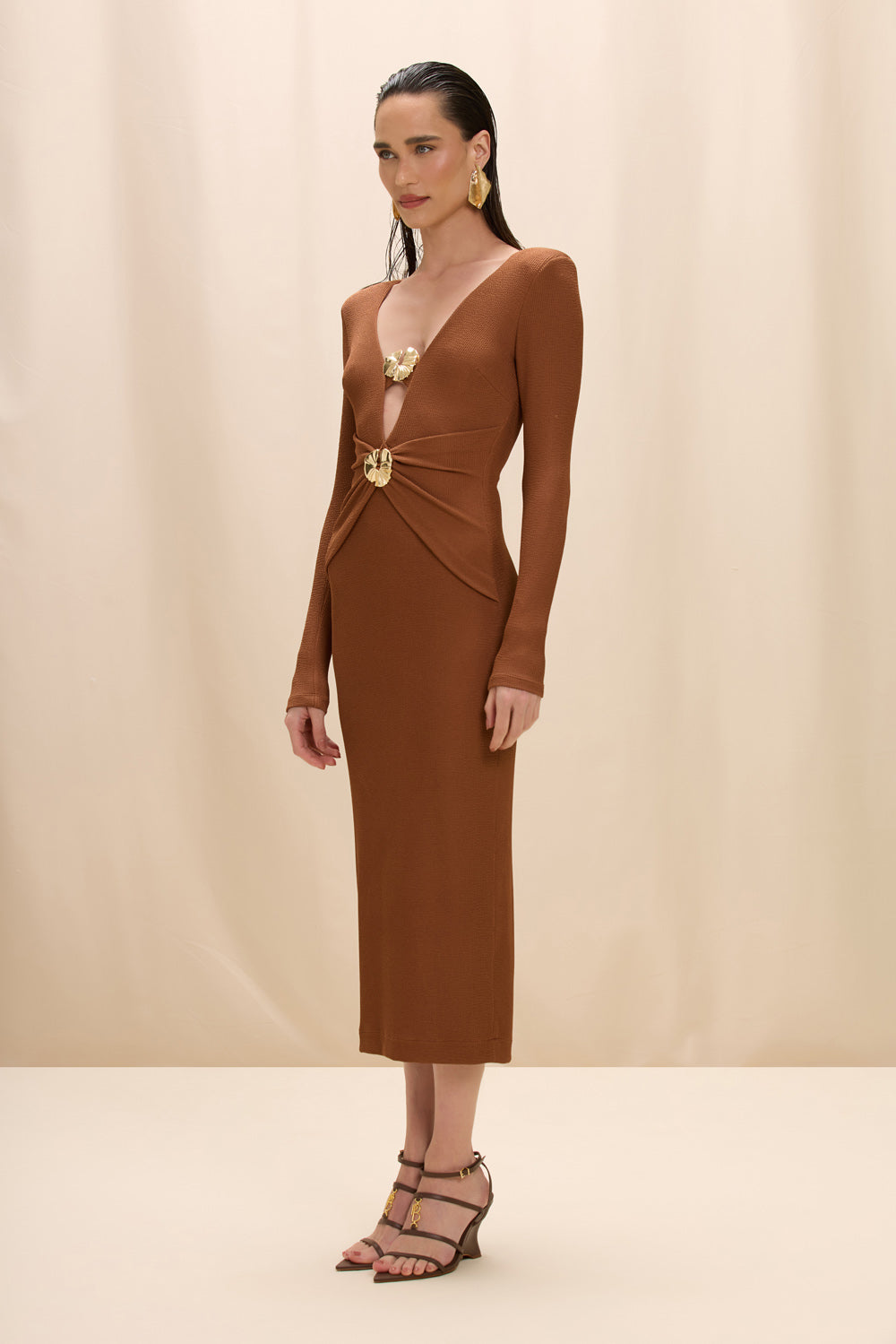 VESTIDO MIDI MALHA CORA MARROM