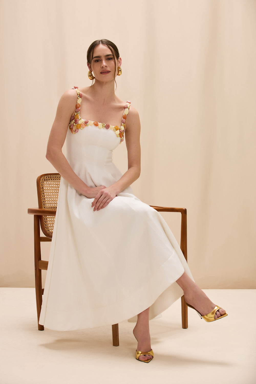 VESTIDO MIDI LINHO GABRIELA OFF WHITE