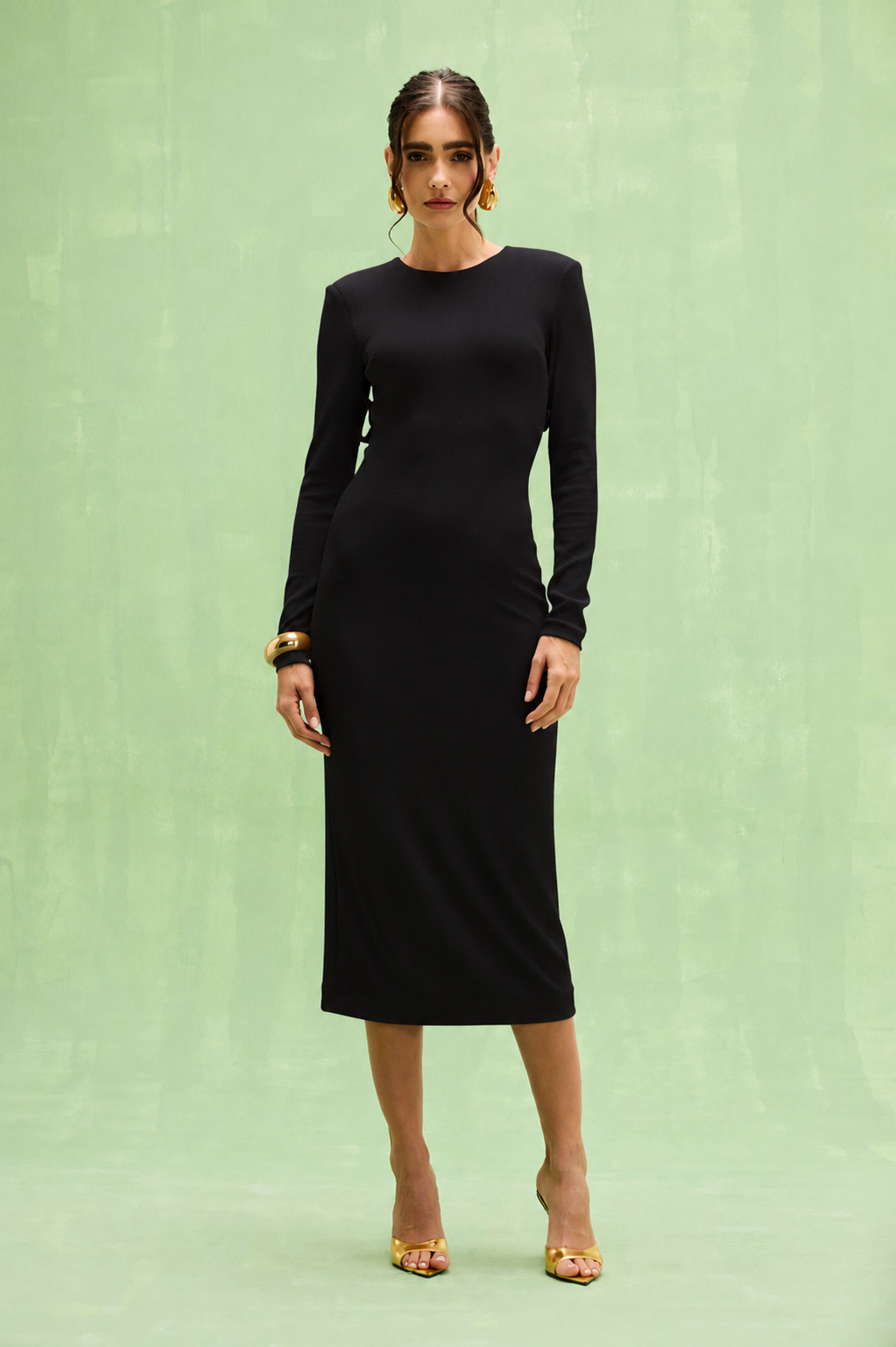 VESTIDO MIDI TAFETA TARSILA PRETO