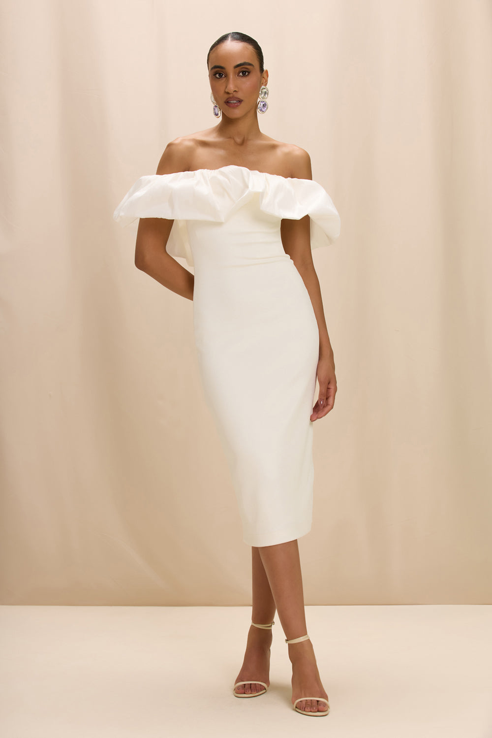 VESTIDO MIDI TAFETA TARSILA OFF WHITE