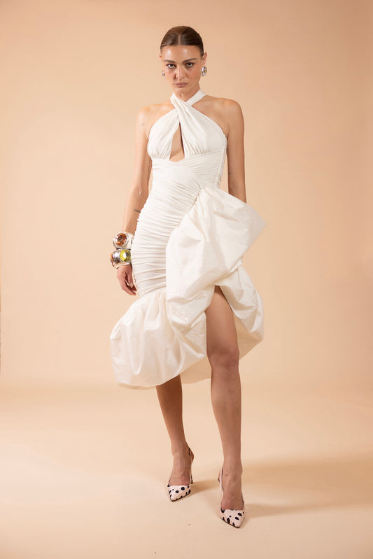 VESTIDO MIDI TAFETÁ TARSILA OFF WHITE