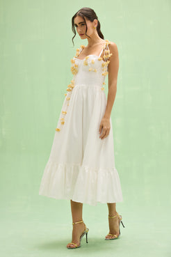 VESTIDO MIDI TRICOLINE LOTUS OFF WHITE