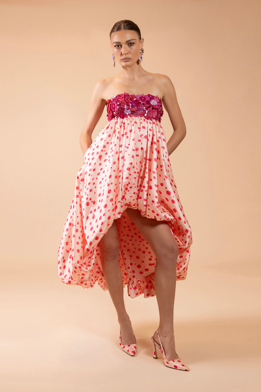 VESTIDO MIDI PEONY DOTS ROSA