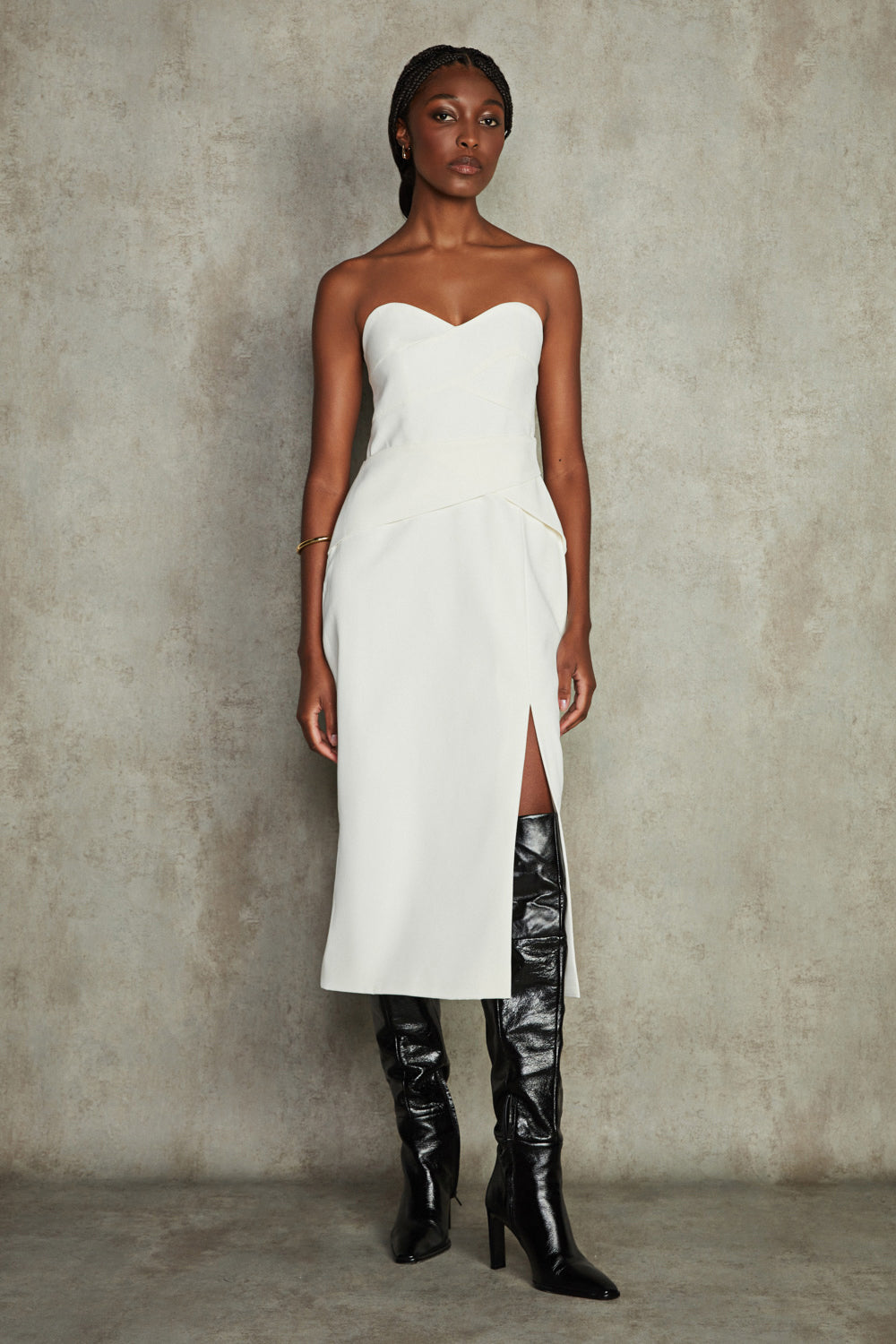 VESTIDO MIDI CETIM OLGA  OFF WHITE