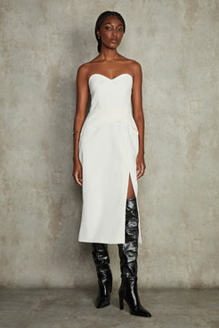 VESTIDO MIDI CETIM OLGA  OFF WHITE
