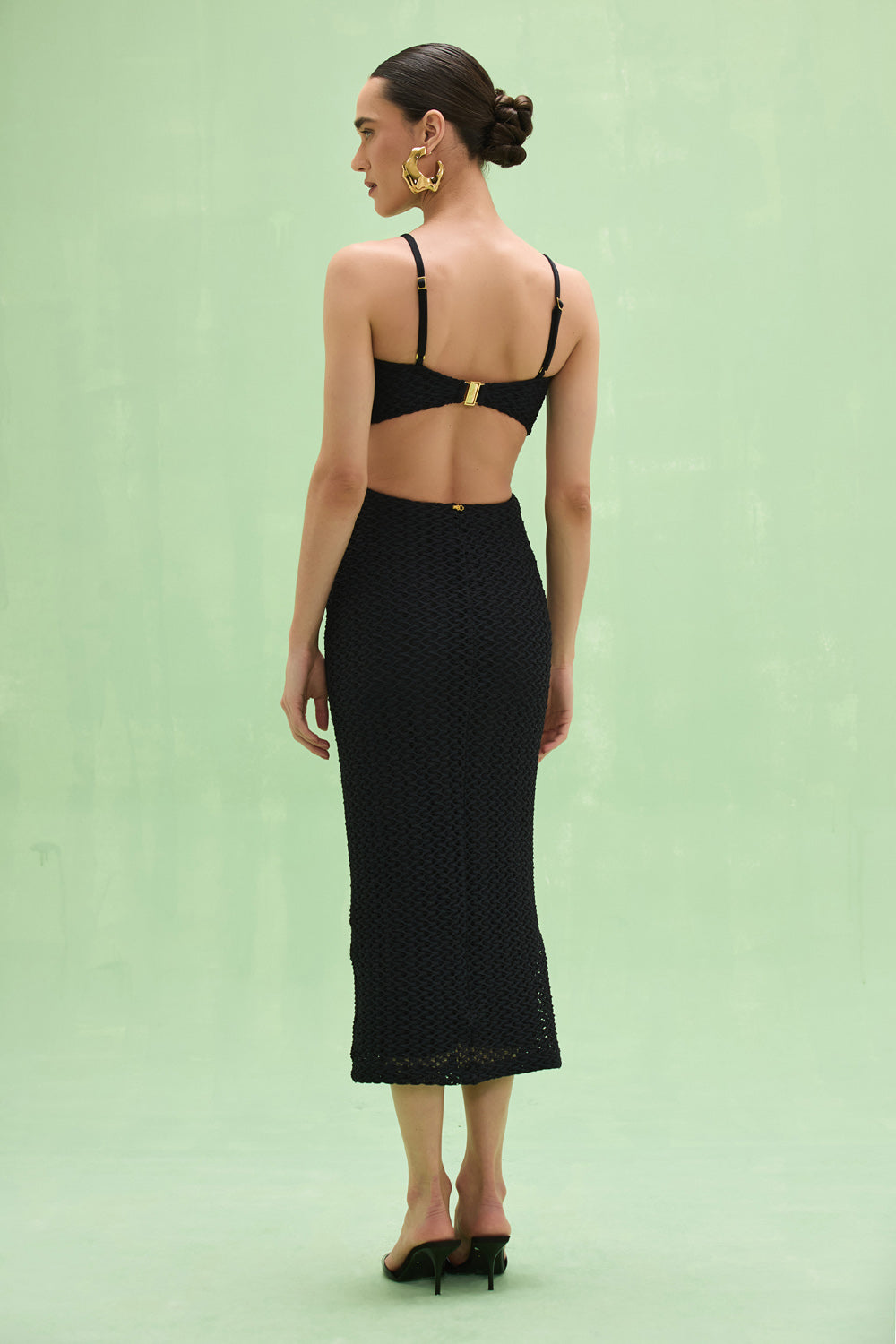 VESTIDO MIDI FRIDA MACRAMÊ PRETO