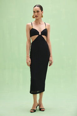 VESTIDO MIDI FRIDA MACRAMÊ PRETO