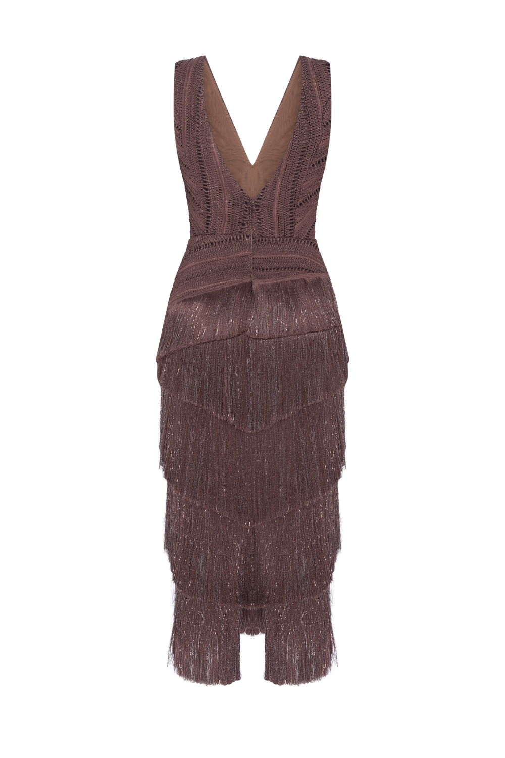 VESTIDO MIDI ZUZU FRINGE MARROM ESCURO