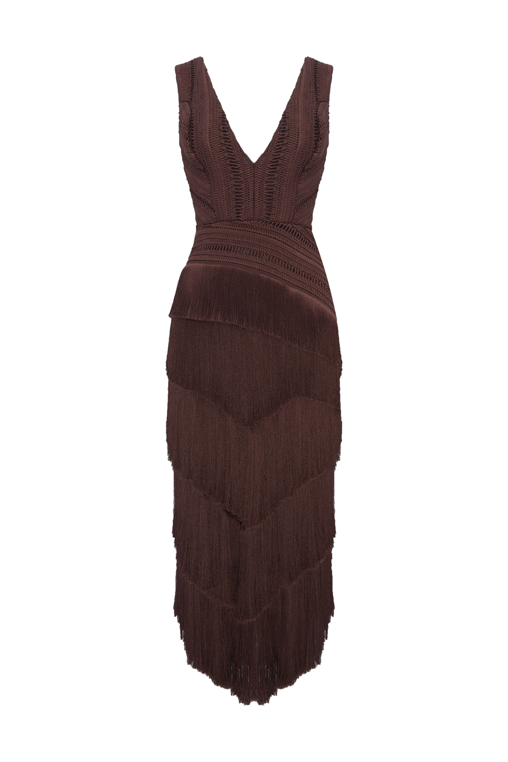 VESTIDO MIDI ZUZU FRINGE MARROM ESCURO