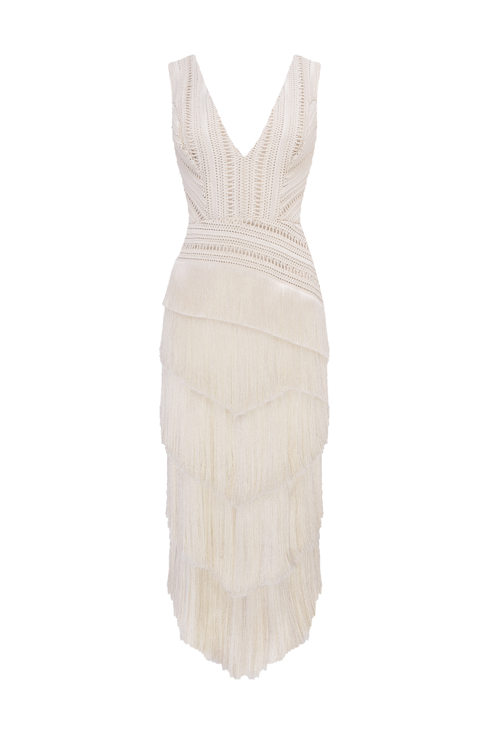 VESTIDO MIDI ZUZU FRINGE OFF WHITE