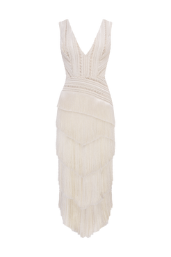 VESTIDO MIDI ZUZU FRINGE OFF WHITE