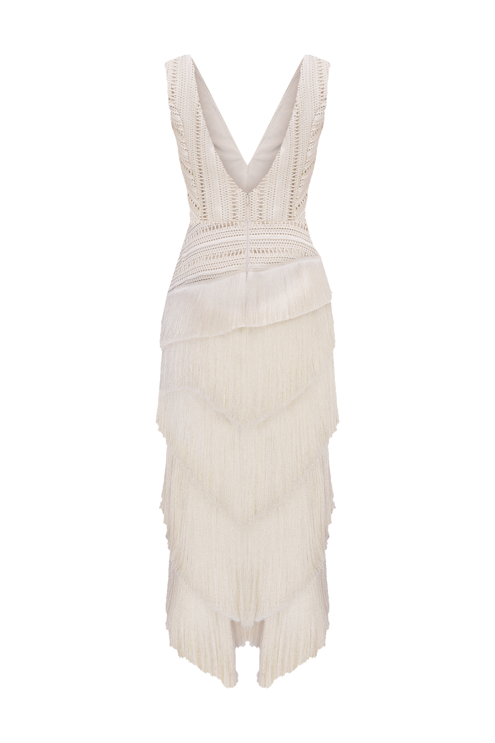 VESTIDO MIDI ZUZU FRINGE OFF WHITE