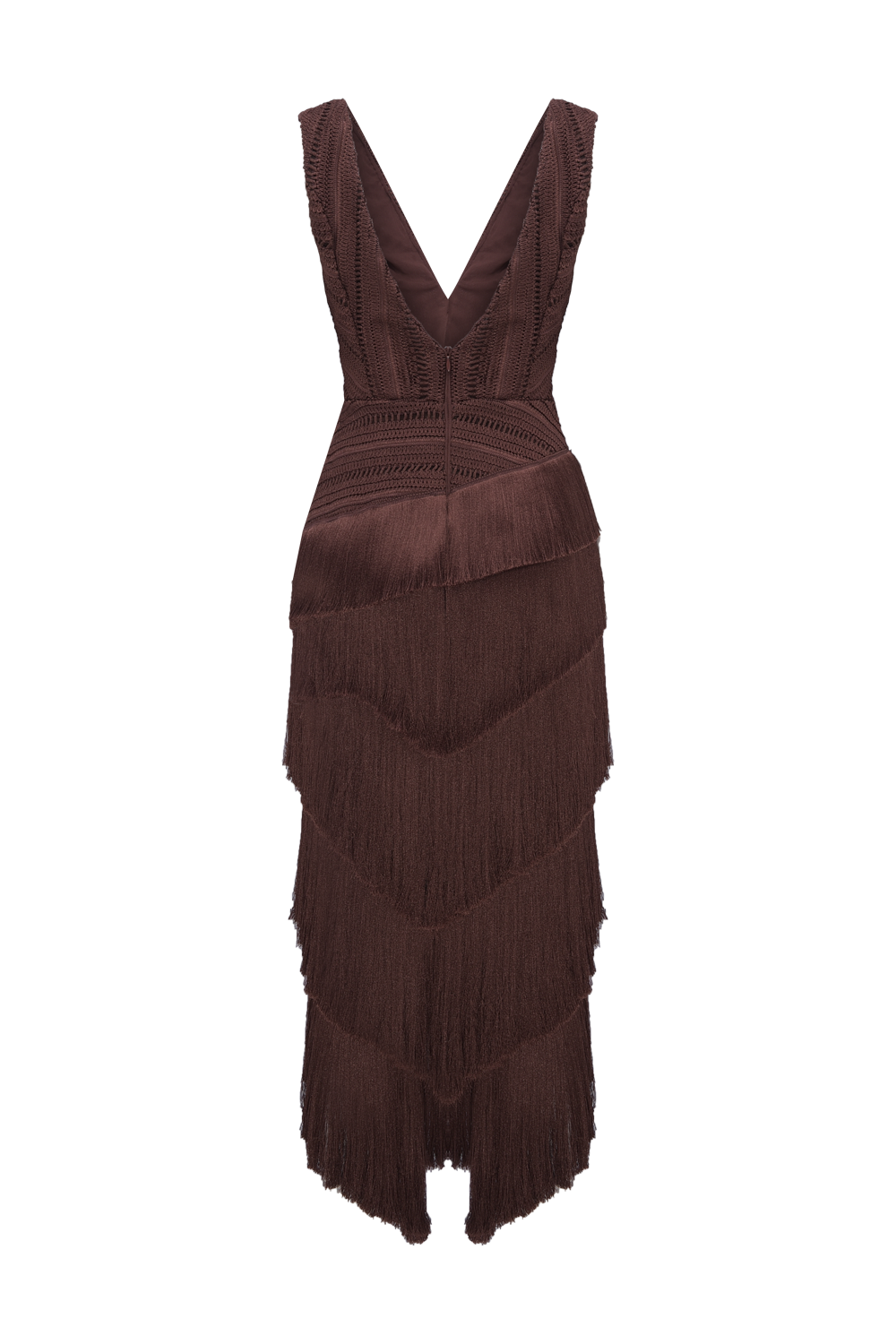 VESTIDO MIDI ZUZU FRINGE MARROM ESCURO