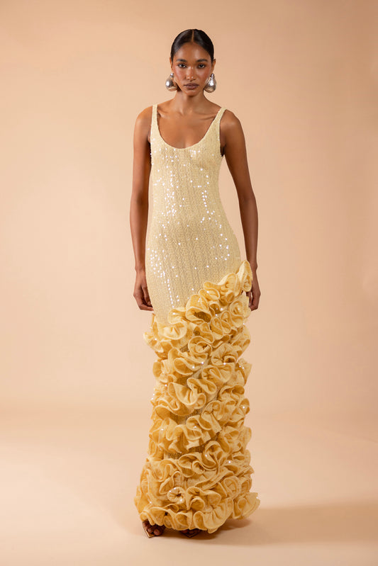 VESTIDO MIDI IARA CROCHET AMARELO