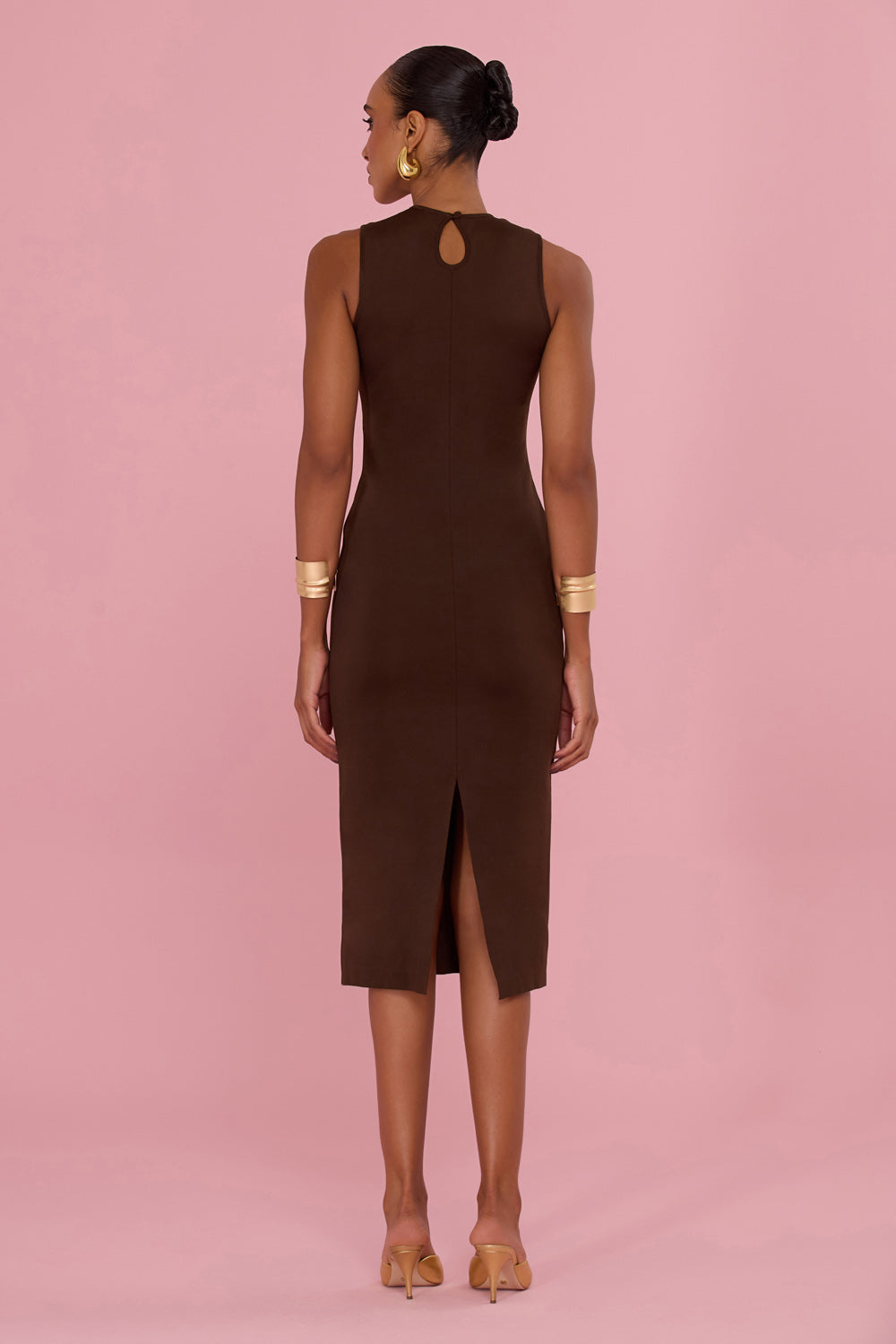 VESTIDO MIDI TRICOT SIREN MARROM
