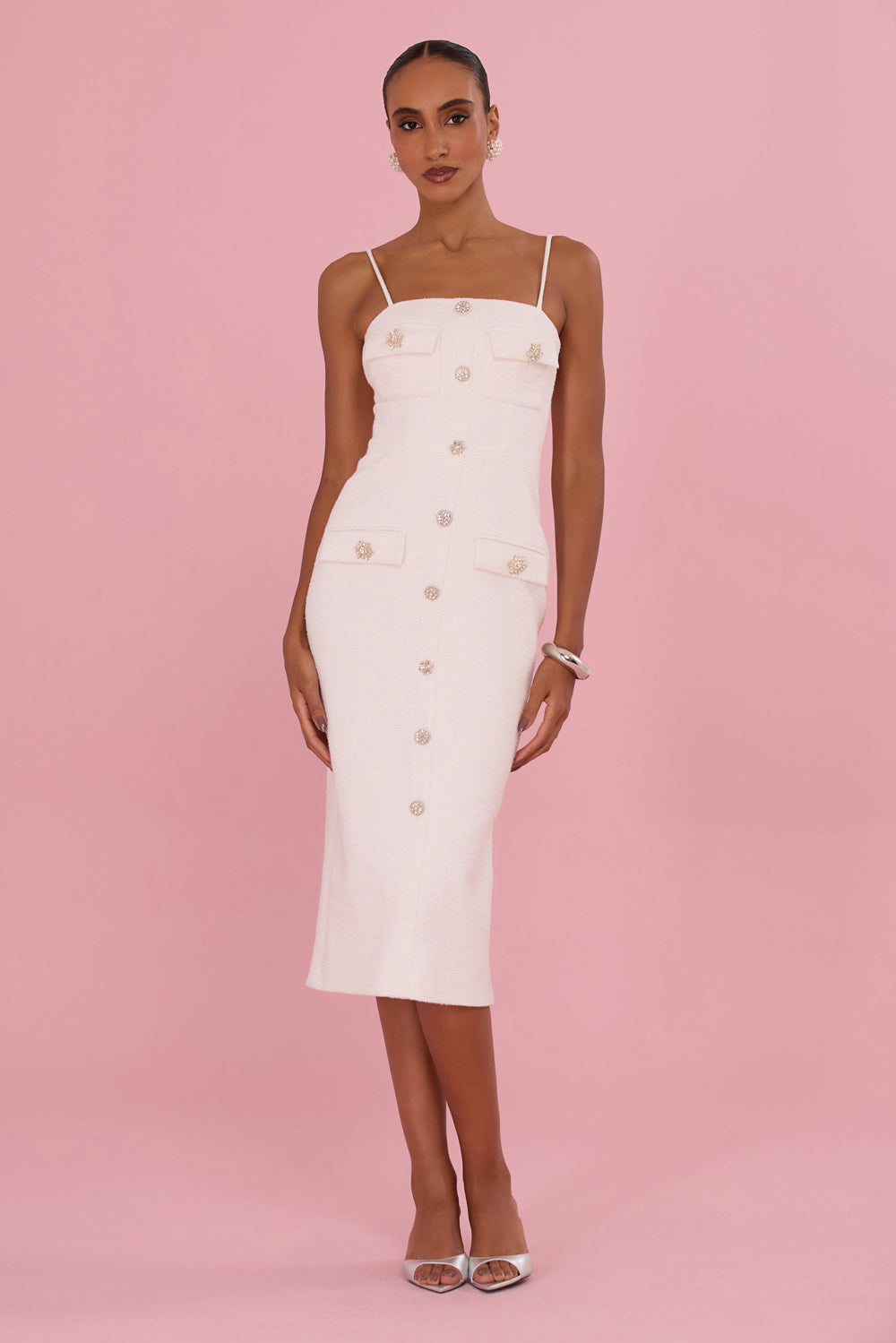 VESTIDO MIDI TWEED MAVI OFF WHITE