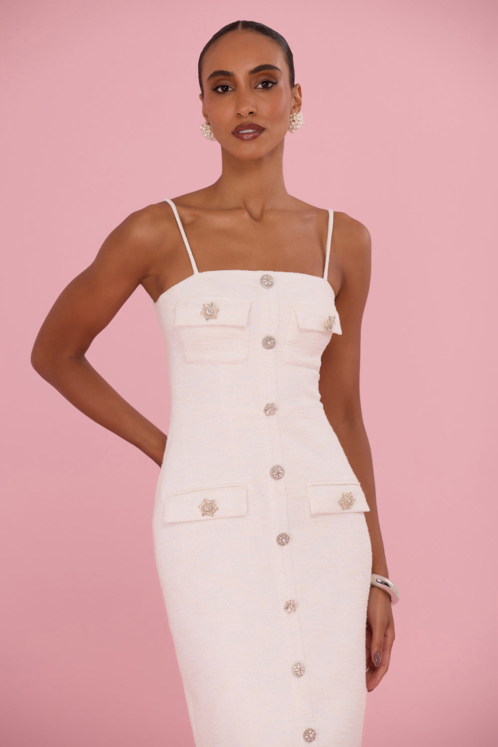 VESTIDO MIDI TWEED MAVI OFF WHITE