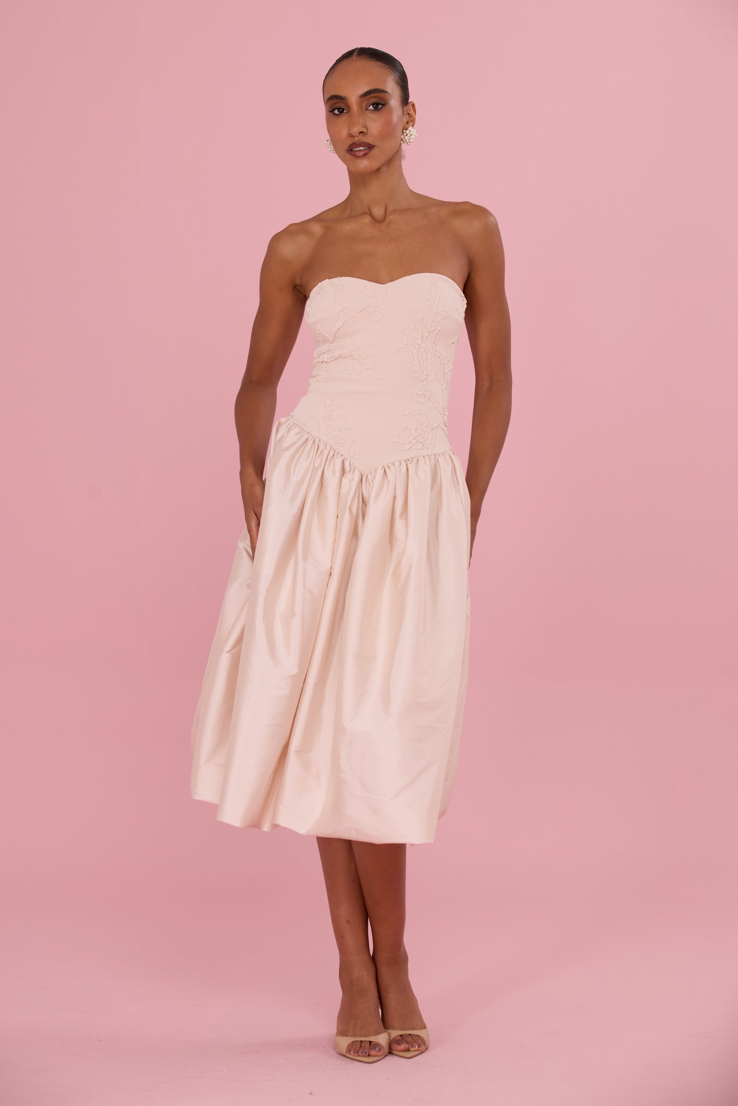 VESTIDO MIDI JACQUARD HAZEL BEGE
