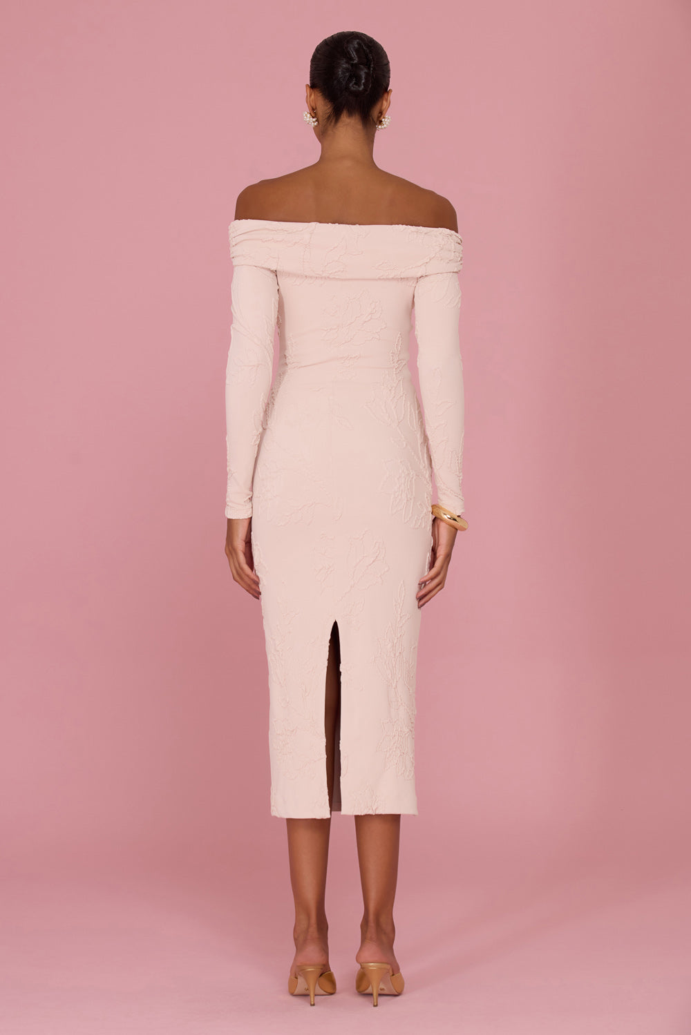 VESTIDO MIDI JACQUARD HAZEL BEGE