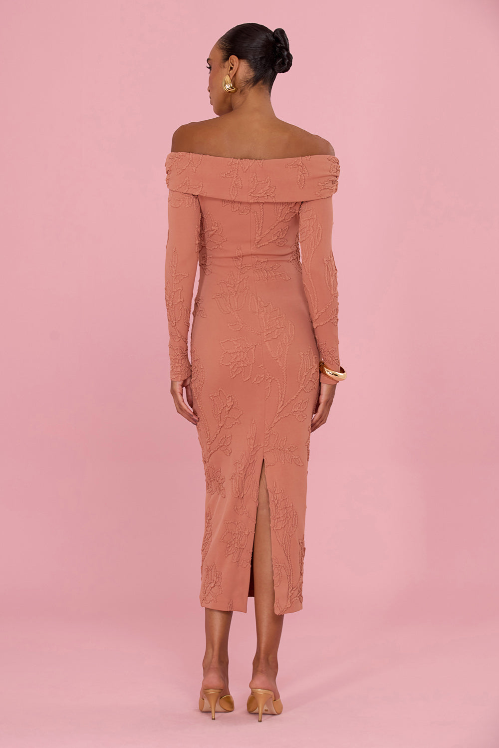 VESTIDO MIDI JACQUARD HAZEL MARROM