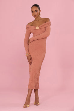 VESTIDO MIDI JACQUARD HAZEL MARROM