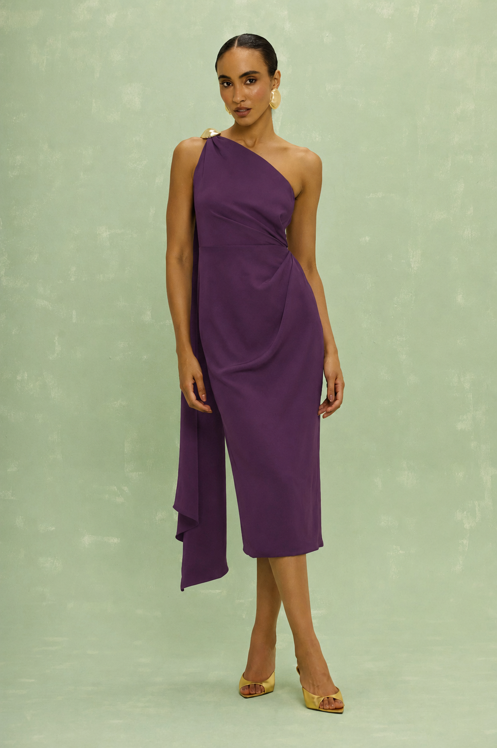 VESTIDO MIDI CREPE BERTHA ROXO