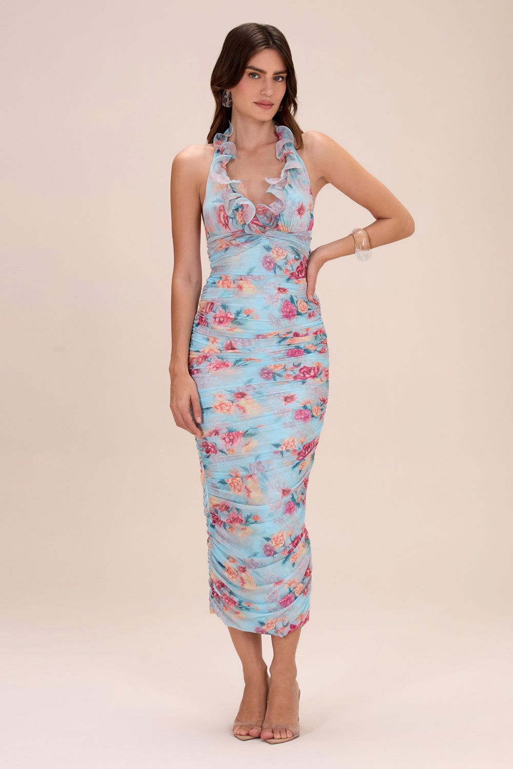 VESTIDO MIDI FLORAL MIST AZUL