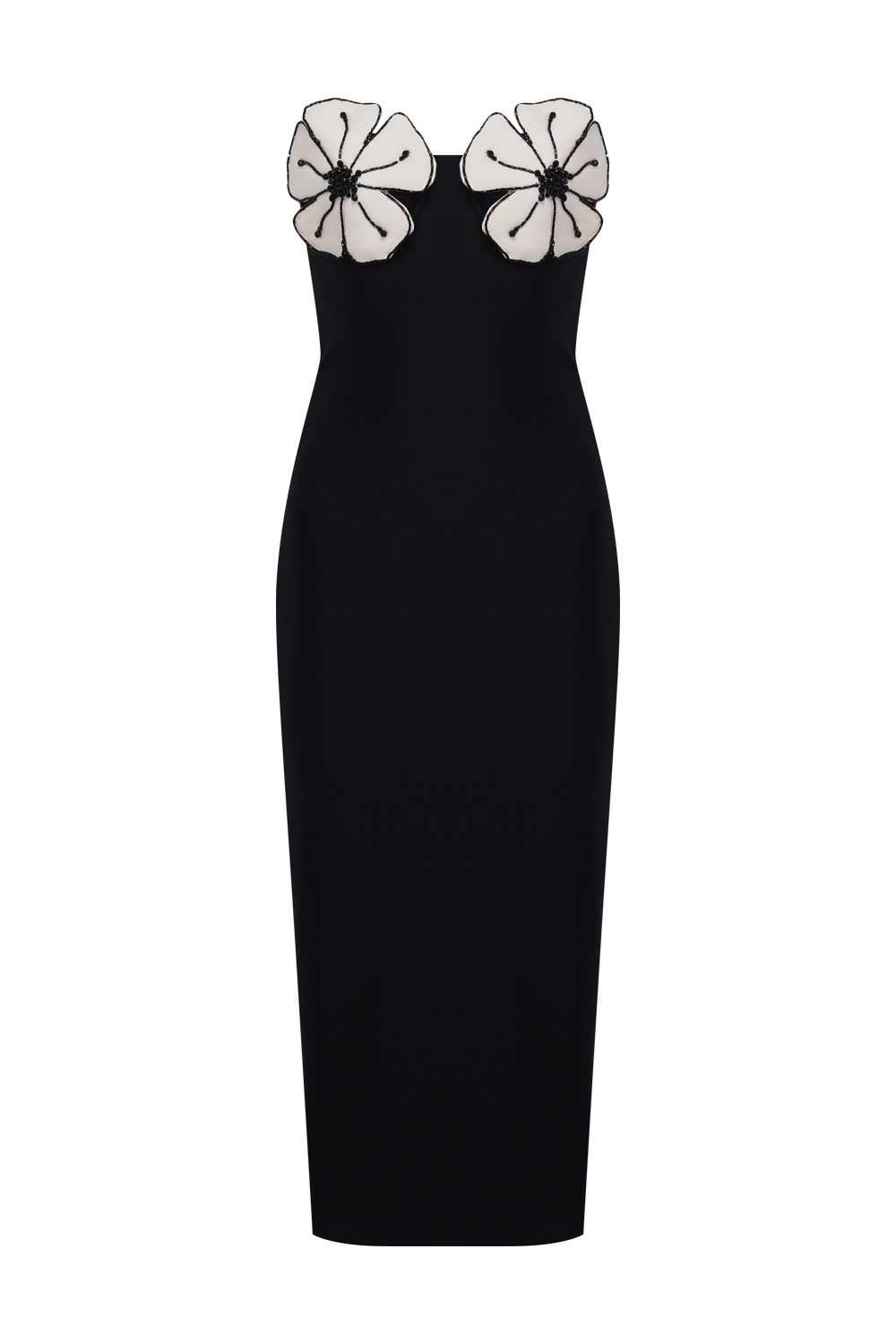 VESTIDO MIDI MIDNIGHT BLOOM LYCRA  PRETO