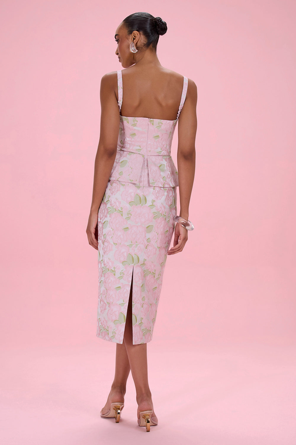 VESTIDO MIDI GARDEN JACQUARD ROSA
